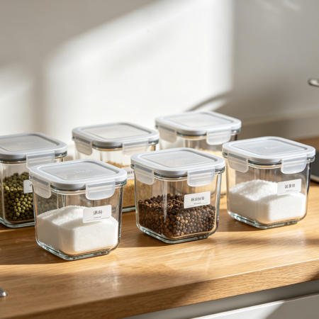 Contemporary Square Glass Condiment Storage Containers
